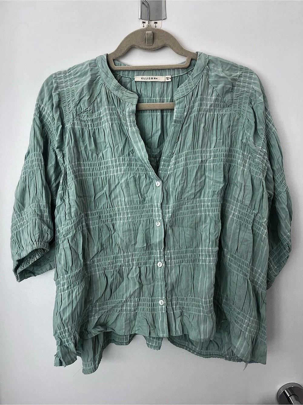 Ellison Smocked Blouse in Green Size Medium